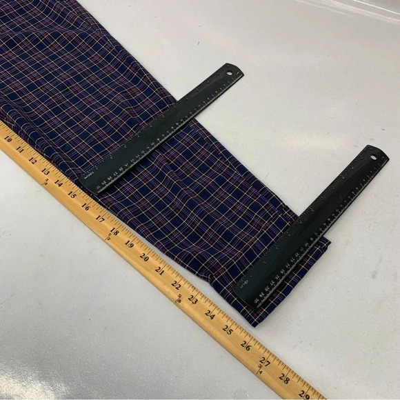 Bershka Pants Woman Size Medium Plaid Pull On Pockets Cuffed Taper Blue - Picture 11 of 11